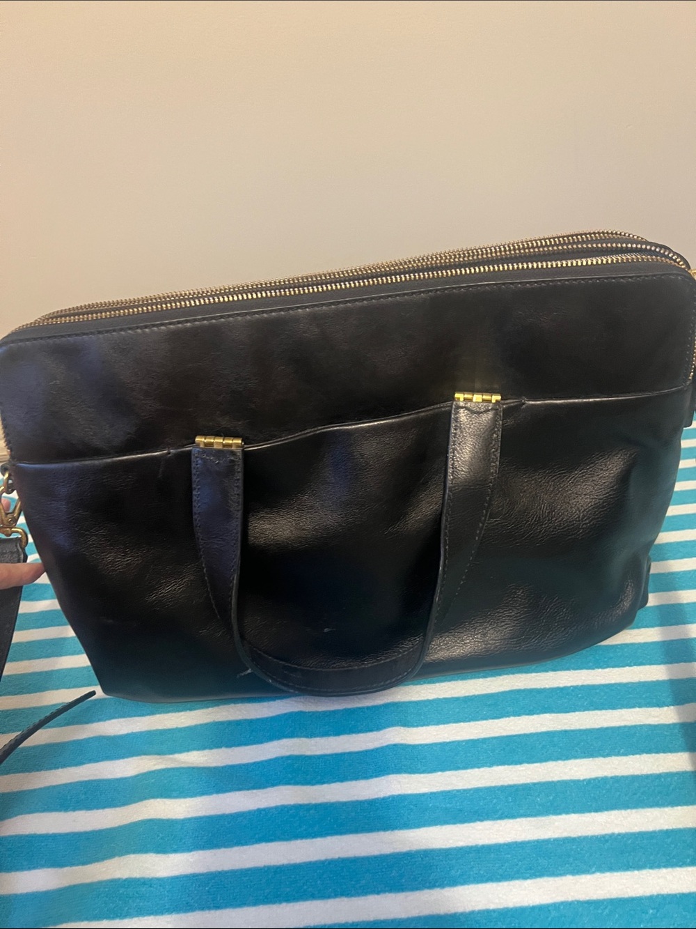 Fossil Black Leather Laptop Work Bag Briefcase Shoulder Bag